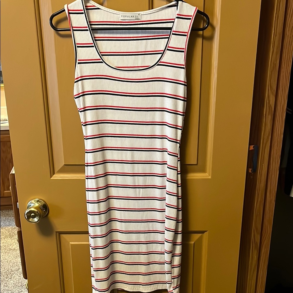 Topshop Striped Sleeveless Dress - White and Red
